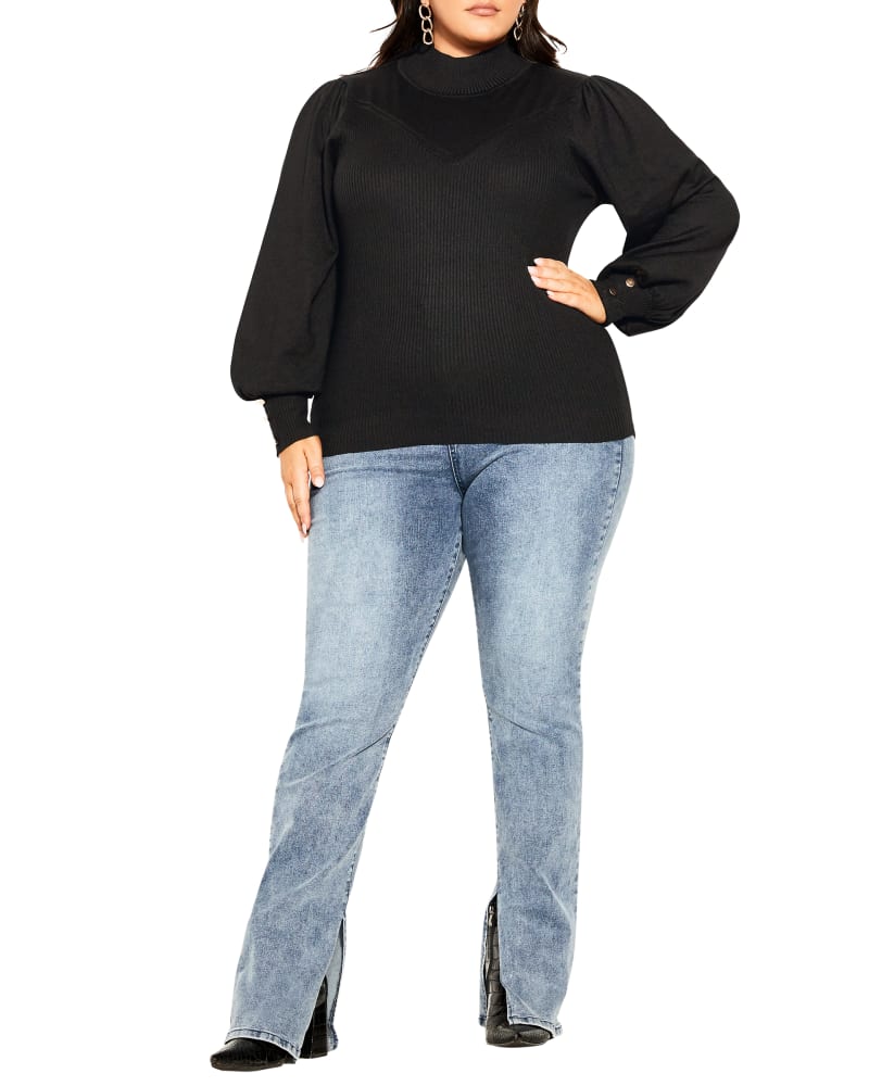 Front of a model wearing a size XXS JUMPER SOFIA in Black by City Chic. | dia_product_style_image_id:252447